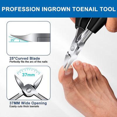 Toe Nail Clippers for Thick Nails for Seniors - 37mm16mm Wide Jaw Opening Large Mouth Toe Nail Clippers, 5PCS Heavy Duty Toenail Clipper for Men, Sharp Toenail Clippers Nail Cutter Long Handle