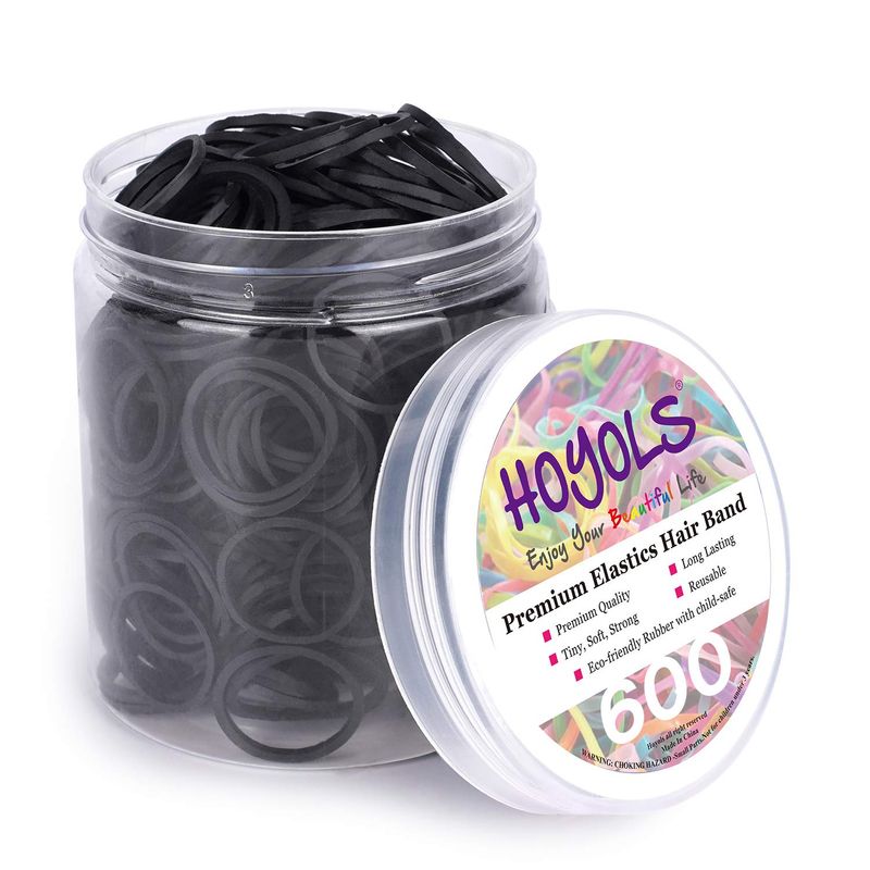 HOYOLS 34 Inches Black Hair Rubber Bands for Hair Ties Small Elastics Bands Large Hair Braiding Ponytail Holders for Baby Toddler Girls Kids Thick Hair Mini Bands No Damage 600pcs (M) Latex-Free