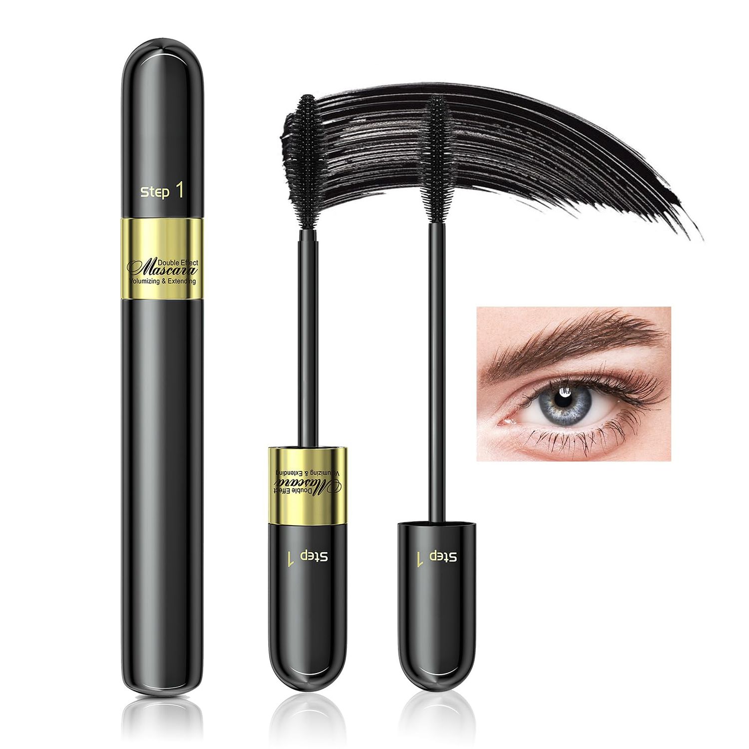 Tubing Mascara Volume and Length - Waterproof &amp; Long-Lasting 2 in 1 Long-Lasting Black Mascara for a Full Fan and Charming Effect Eye Make up, Vegan and Cruelty Free (Pack of 1)