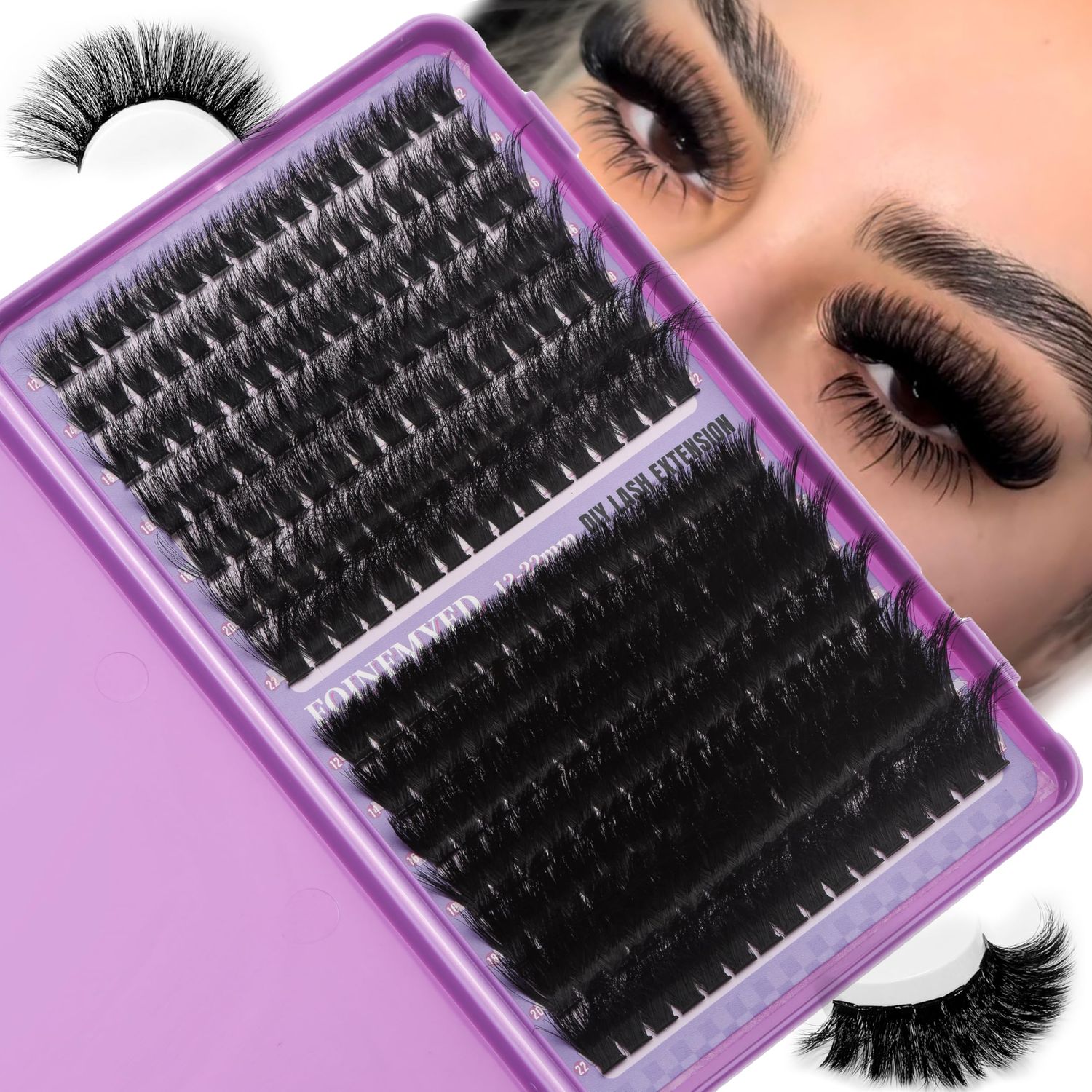 Lash Clusters 100D200D Thick Volume Eyelash Clusters 12-22mm Long Cluster Lashes Fluffy Eyelash Extensions Individual Lashes Clusters DIY at Home Eyelashes D Curl Lash Extension by FOINEMYED