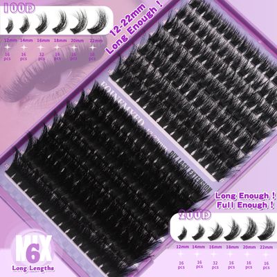 Lash Clusters 100D200D Thick Volume Eyelash Clusters 12-22mm Long Cluster Lashes Fluffy Eyelash Extensions Individual Lashes Clusters DIY at Home Eyelashes D Curl Lash Extension by FOINEMYED