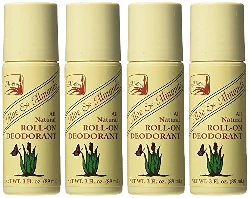 Alvera All Natural Roll-On Deodorant Aloe &amp; Almonds - 3 Fl Oz, 4 pack