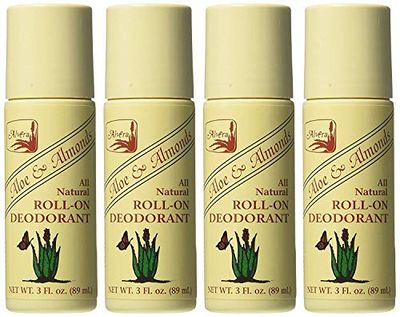Alvera All Natural Roll-On Deodorant Aloe &amp; Almonds - 3 Fl Oz, 4 pack