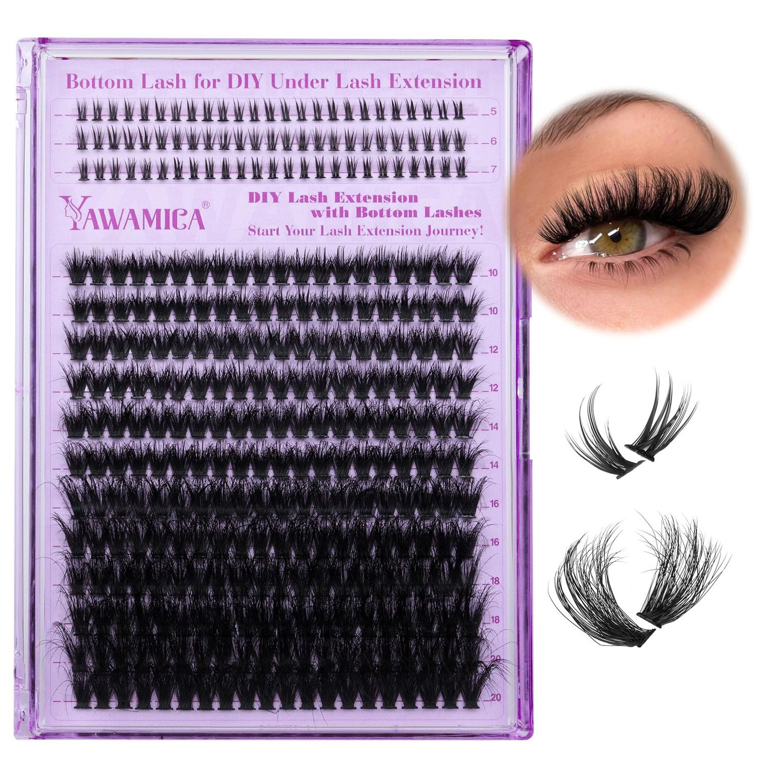 Yawamica Cluster Eyelash Extensions Fluffy Lash Clusters with Bottom Lashes 200D Volume Individual Lashes 315pcs Wispy Eyelash Clusters 10-20mm DIY Lash Extension at Home