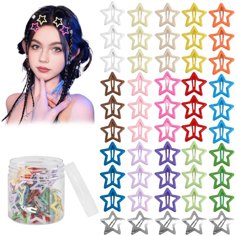 Drnytunk Star Hair Accessories - 50Pcs Colorful Metal Non-Slip Snap Hair Clips and Barrettes for Girls and Women