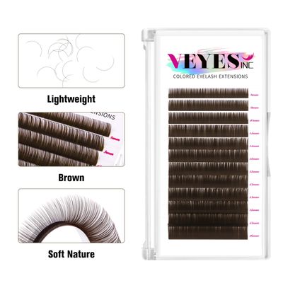 VEYES INC Colored Lash Extensions 03 05 07 15 CD Curl 8-16mm Mixed Length Tray, Premium Individual Silk Eyelashes, Professional Supplies for Lash Techs (Dark Latte Brown 0.03 D 8-16mm)