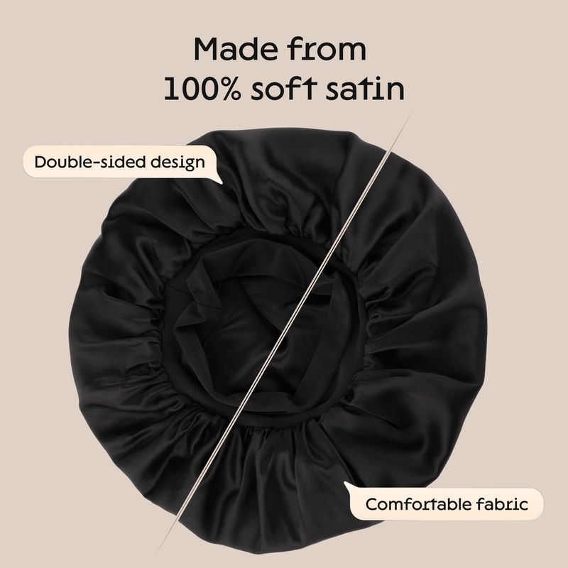 Niagara Satin Bonnet for Men - Reversible Night Cap - Bonnet for Sleeping Men - Mens Bonnet for Curly Hair - Large Bonnet with Double Layer (Black)