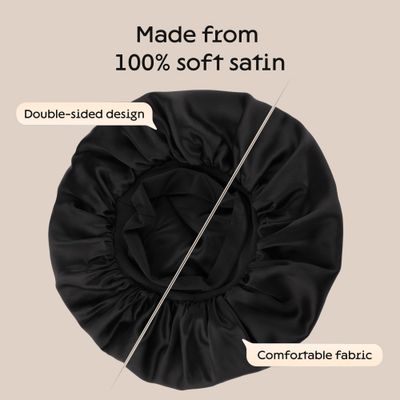 Niagara Satin Bonnet for Men - Reversible Night Cap - Bonnet for Sleeping Men - Mens Bonnet for Curly Hair - Large Bonnet with Double Layer (Black)