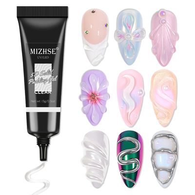 MIZHSE 3D Nail Gel Clear Nail Sculpting Gel for Nail Art 15g Molding Gel for Nails Gel Liner 3D Nail Art 5D Embossed Gel Candy Gel Nail Decoration Manicure Charms