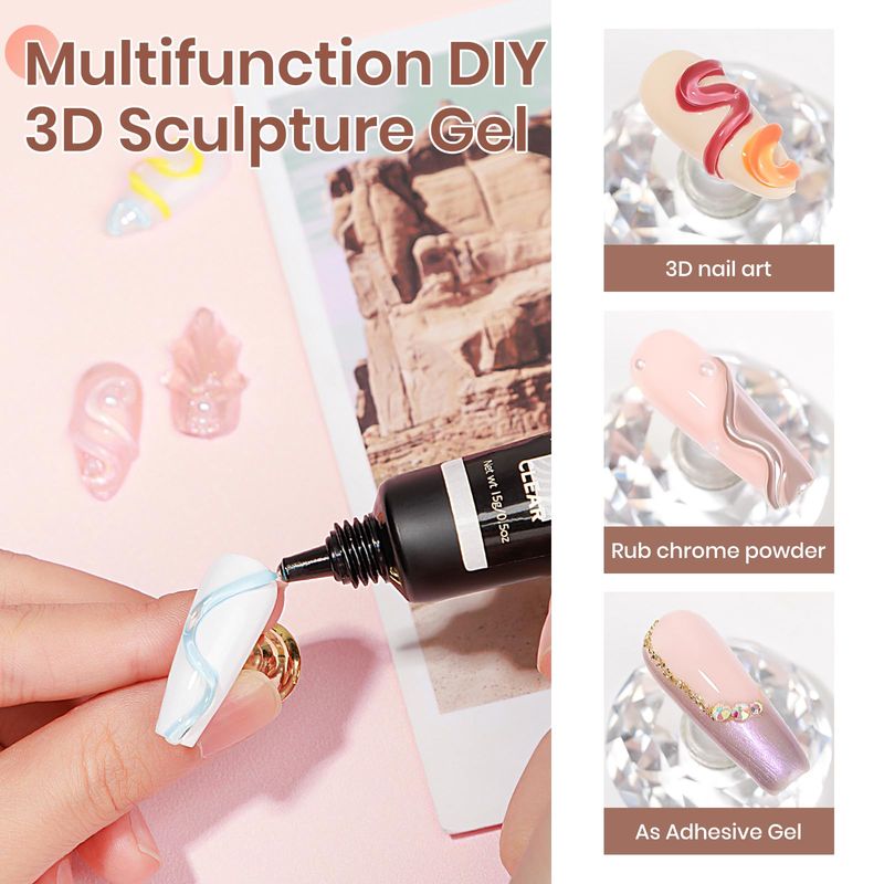 MIZHSE 3D Nail Gel Clear Nail Sculpting Gel for Nail Art 15g Molding Gel for Nails Gel Liner 3D Nail Art 5D Embossed Gel Candy Gel Nail Decoration Manicure Charms