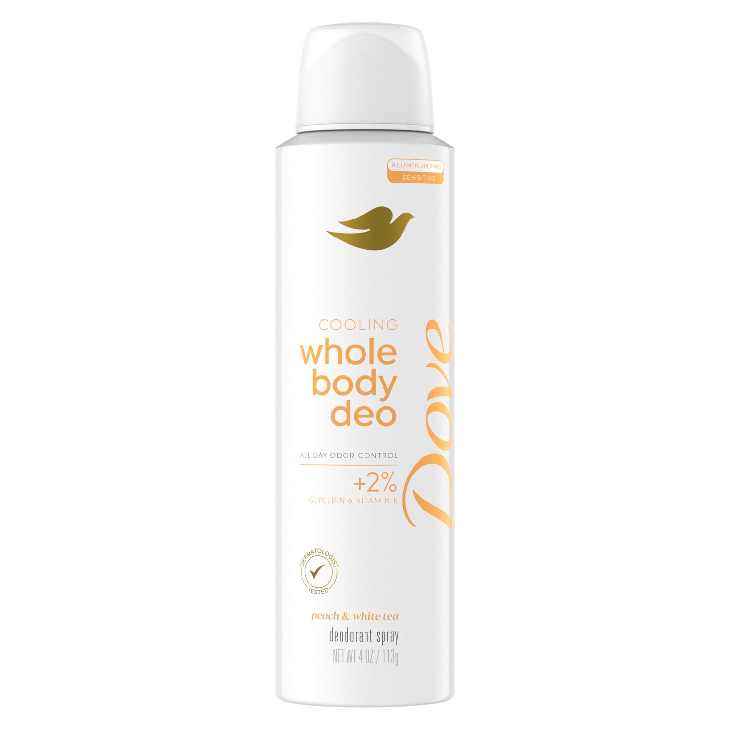 Dove Whole Body Deodorant Cooling Spray Peach &amp; White Tea Aluminum Free 4oz