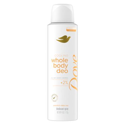 Dove Whole Body Deodorant Cooling Spray Peach &amp; White Tea Aluminum Free 4oz