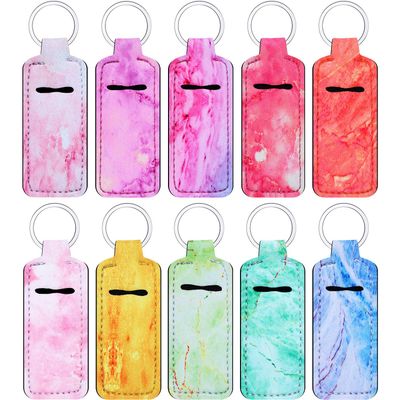 Blulu 10 Pieces Lipstick Holder Keychains Clip-on Lipstick Sleeve Pouch Lipstick Holder Keychain Lip Balm Holder Key Chain with Marble Pattern for Travel Accessories, 10 Colors