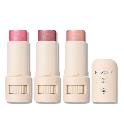 KYDA 3 Colors Mineral Color Balm, SPF 35, Creamy Blendable Color for Lips&amp;Cheeks, Buildable Shimmer Finish, Lightweight Formula, Multiuse Makeup Stick, PINKROSEBLUSH