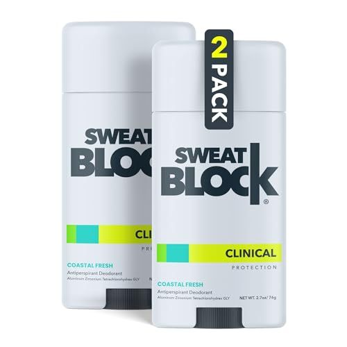 SweatBlock Clinical Strength Deodorant Antiperspirant for Women &amp; Men - 48hr High Degree Sweat Block &amp; Odor Control - Coastal Fresh Scent (2 Pack)