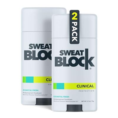 SweatBlock Clinical Strength Deodorant Antiperspirant for Women &amp; Men - 48hr High Degree Sweat Block &amp; Odor Control - Coastal Fresh Scent (2 Pack)