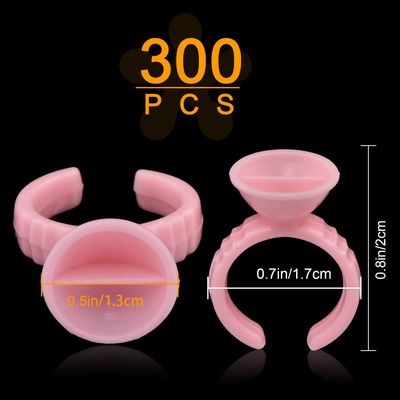 Eyelash Glue Rings, 300PCS Lash Glue Holder Pallet for Lash Extension, 2 Slot Pink Glue Cup, Lash Rings, Plastic Makeup Rings for Nail Art, Lash Tech Tools, Lash Extension Supplies
