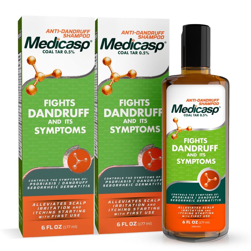 Medicasp Coal Tar Gel Anti Dandruff Shampoo, Treats Seborrheic Dermatitis &amp; Psoriasis, Formulated for Dry, Flaky &amp; Itchy Scalp Treatment, for Women &amp; Men, 6 Ounce (Pack of 2)