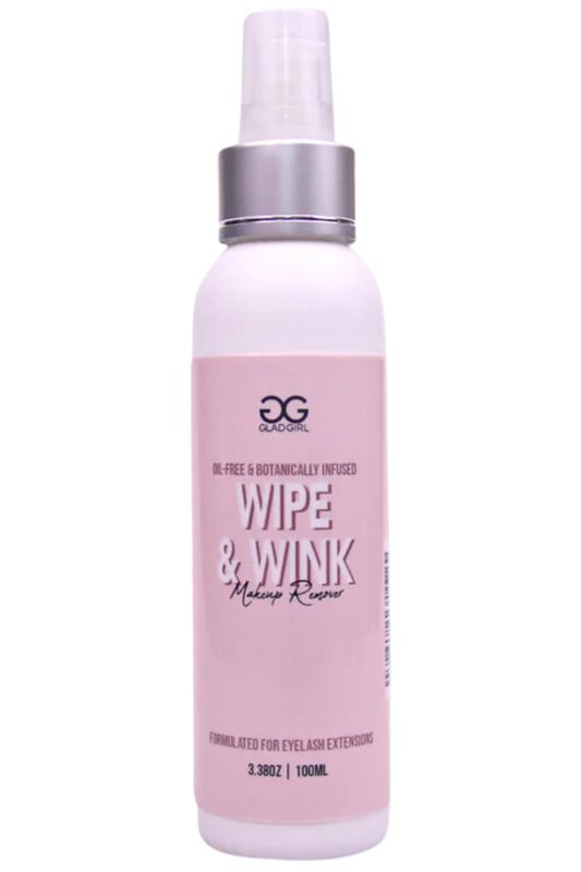 GladGirl Wipe and Wink Oil-Free Makeup Remover Formulated for Eyelash Extensions and Natural Lashes, 100 ml