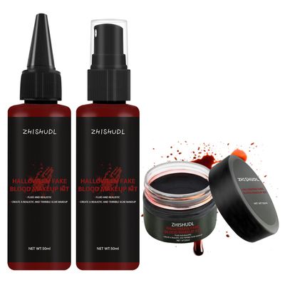 ZHISHUDL Halloween Makeup Kit Fake Blood Spray Fake Blood Washable Fake Blood Gel,Special Effects Fake Blood Makeup Kit for Vampire Zombie SFX Cosplay Makeup