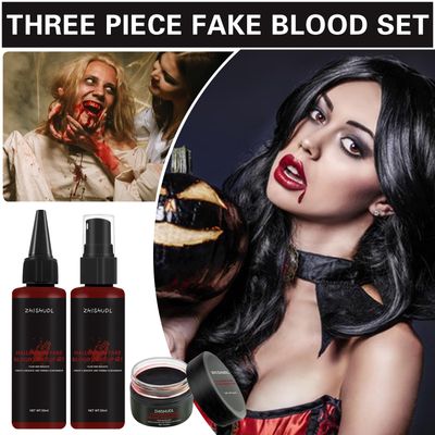 ZHISHUDL Halloween Makeup Kit Fake Blood Spray Fake Blood Washable Fake Blood Gel,Special Effects Fake Blood Makeup Kit for Vampire Zombie SFX Cosplay Makeup