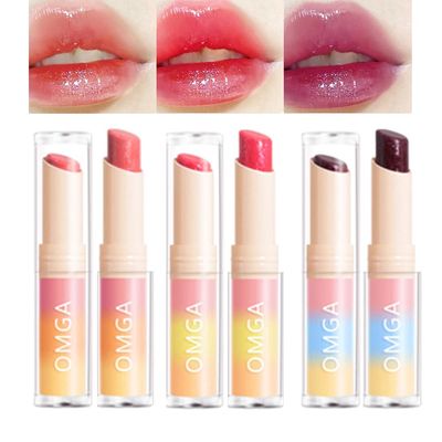 Aderier 3Pcs Peach Pink Strawberry Red Grape Violet Gin Lip Balm Color Changing Lipstick Set PH Magic Lipstick, Vegan &amp; Cruelty Free Lip Balm