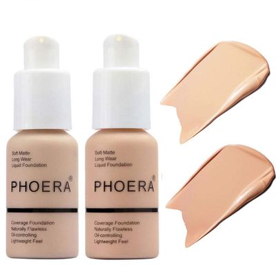 BestLand 2Pack PHOERA Foundation Full Coverage Liquid Foundation Cream - Long-lasting Lightweight Concealer - Oil-Free Formula - Natural Shade - Suitable for All Skin Types (102 Nude &amp; 103 Warm Peach)