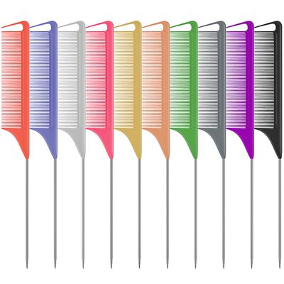 10 PCS Rat Tail Combs Set - Hair Teasing Fine Tooth Comb for Women Girls, Parting Comb for Braiding Hair Styling Tools &amp; Appliances with Stainless Steel Pintail Carbon Fiber Heat Resistant