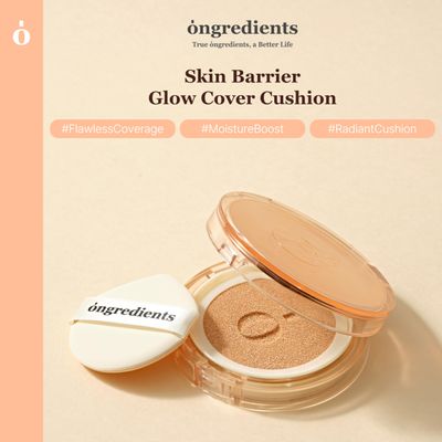 Skin Barrier Glow Cover Cushion, All-day Coverage, Glow Finish, Lightweight, Skincare-Like Texture, Non-cakey Makeup, Korean Cushion Foundation (#15C Dew at Dawn, 0.49 oz)