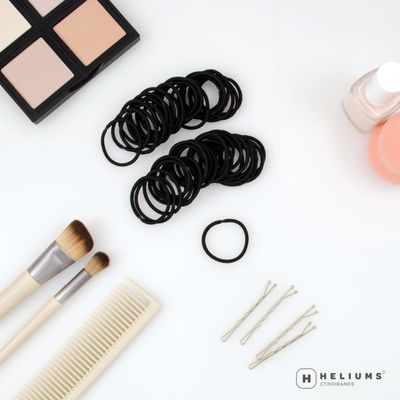 Heliums Small Hair Ties - Black - No Damage Mini 1 Inch Reusable 2mm Elastics for Thin Hair and Kids, Neutral Ponytail Holders - 48 Count