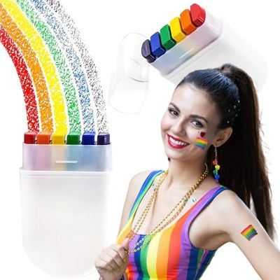 BASEMMAHER 2Pcs Rainbow Face Body Paint LGBT Gay Pride Flag Rainbow Stripe Fan Brush Striped Crayons Face Makeup for Gay Pride Parade Celebrations Cosplay Halloween Party Body Arts Painting Pen