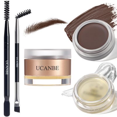 UCANBE Waterproof Eyebrow Gel  Eyebrow Styling Wax 2 in 1 Makeup Kit with 2 Pcs Dual-ended Adjustable Freely Eyebrow Brush Makeup Long Lasting Eyebrows (01 GelBrown Pomade, Standard)