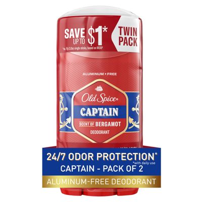 Old Spice Deodorant for Men, Aluminum Free, 247 Odor Protection, Captain with Bergamot Scent, 3 oz (Pack of 2)