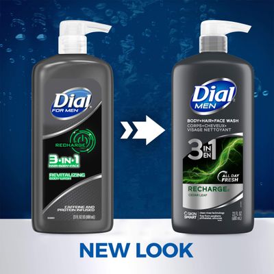 Dial Men 3in1 Body, Hair and Face Wash, Recharge, 69 fl oz (3-23 fl oz Bottles)