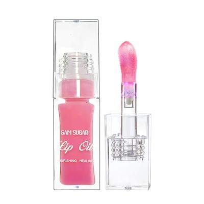 Flanoid Hydrating Lip Glow Oil - Moisturizing, Transparent, High-Shine Lip Gloss (1.76 oz) - Non-Sticky Korean Oil (Pink)
