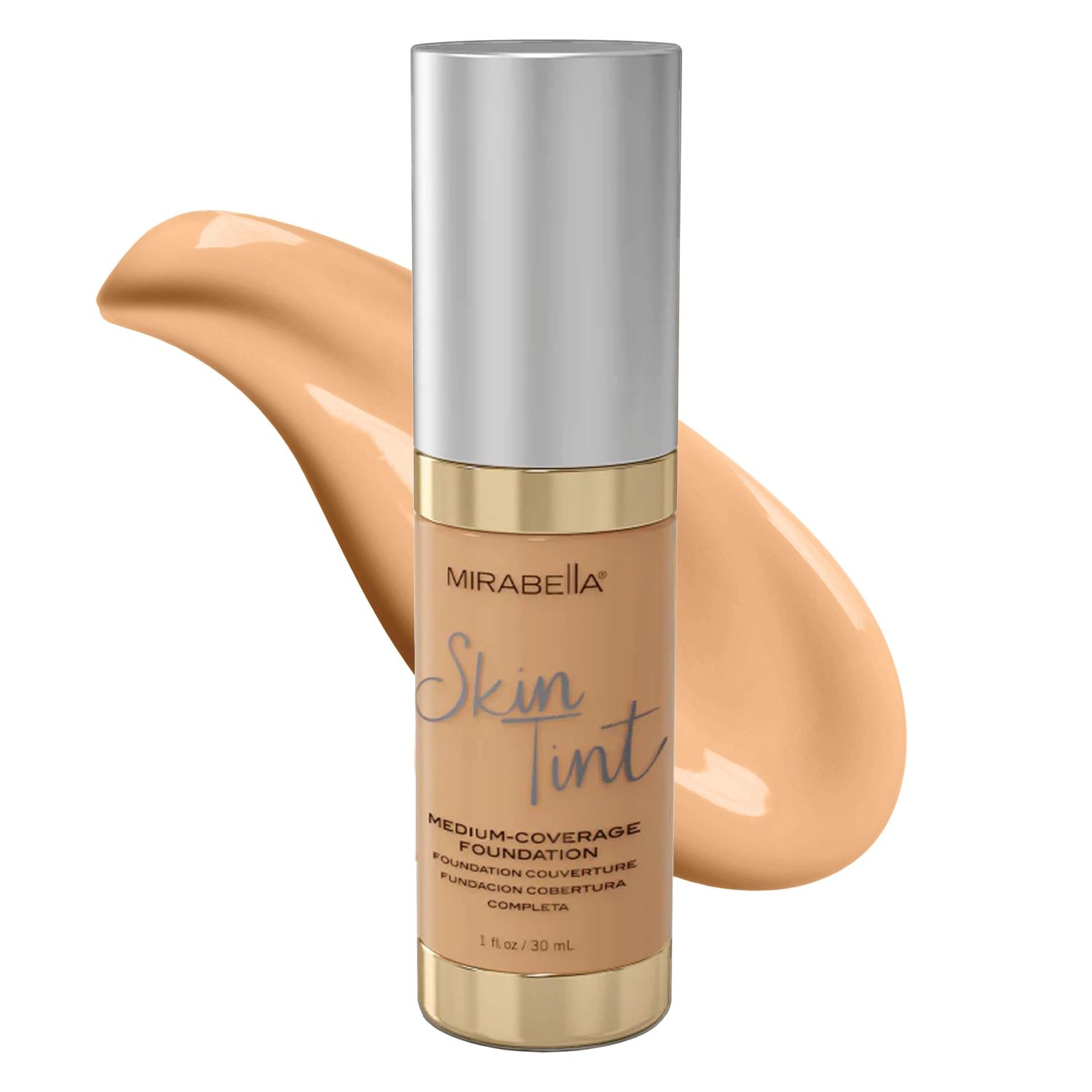 Mirabella Skin Tint Creme Liquid Foundation Makeup, Oil-Free Mineral Foundation for Medium Coverage - wHyaluronic Acid, Squalane, &amp; Allantoin for All Skin Types - IIN Neutral