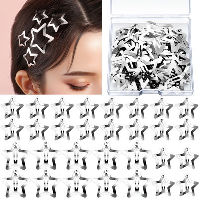 YGDZ Star Hair Clips and Barrettes Set - 20 pcs 1.22&quot; Y2K Hair Accessories, 10 pcs 1.61&quot; Silver Clips for Girls Women, Rave Accessories, Non-Slip Metal Snap Hair Clips