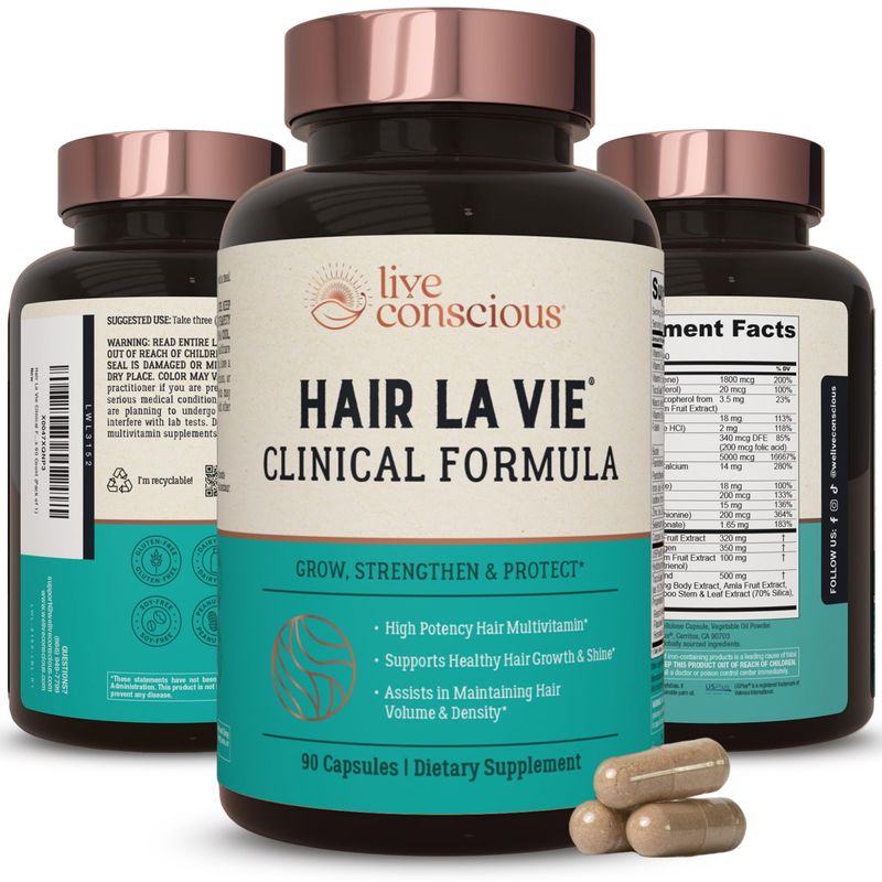 Hair La Vie Live Conscious Clinical Formula Hair Growth Vitamins for Women and Men wBiotin 5000mcg, Collagen &amp; Saw Palmetto (Pack of 1)