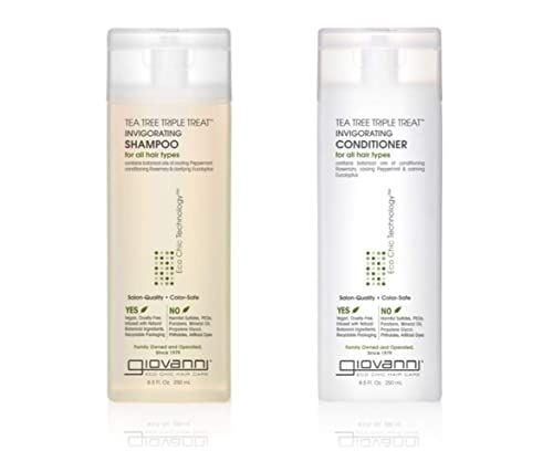 GIOVANNI Tea Tree Triple Treat Invigorating Shampoo &amp; Conditioner Set - Cooling Peppermint, Eucalyptus, Rosemary, Helps Dry, Flaky Scalp, Salon Quality, Vegan, Cruelty Free - 8.5 oz Each