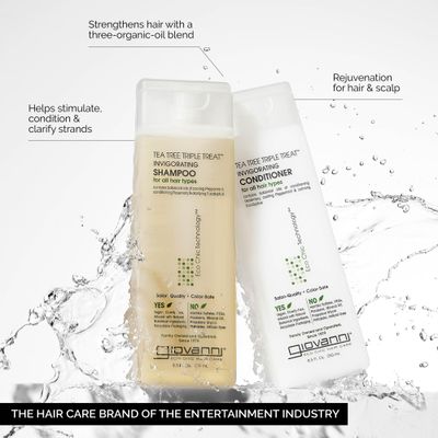 GIOVANNI Tea Tree Triple Treat Invigorating Shampoo &amp; Conditioner Set - Cooling Peppermint, Eucalyptus, Rosemary, Helps Dry, Flaky Scalp, Salon Quality, Vegan, Cruelty Free - 8.5 oz Each