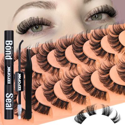 DIY Lash Extension Kit Natural Lash Clusters D Curl Eyelash Extension Kit with Lash Bond and Seal Eyelashes Tweezers 9-16 mm Individual Lashes Kit DIY at Home by Eefofnn