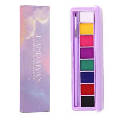 Go Ho 8 Colors Water Activated Eyeliner Palette,High Pigment Bright Vibrant Fluorescent Rainbow Colorful EyeFaceBody Paint,Matte and UV Paint Graphic Eyeliner with Brushes -02