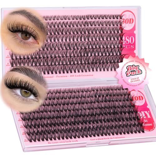 Lash Clusters Wispy 480pcs Eyelash Clusters 30D 40D Curl Cluster Eyelash Extensions 9-16mm Individual Lashes Natural False Eyelashes Cluster Lashes Extension DIY at Home by CORUSCATE