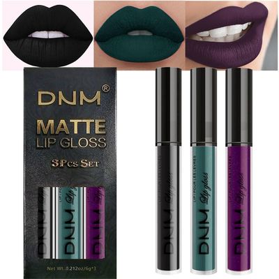 evpct DNM 3Pcs Dark Black Purple Green Matte Liquid Lipstick Lip Stain Sets for Women MatteLipstick Long Lasting 24 hr Hours Magic Lipstick 24 Hours original Waterproof 19#