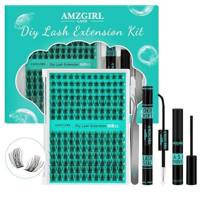 Lash Extension Kit,DIY Eyelash Clusters Kit 168Pcs with Lash Bond and Seal Glue Waterproof,Eyelashes Remover for Lash Cluster Extensions Kit for Beginner,Lashes Applicator Tool(Medusa,D-Mix8-16mm Kit)