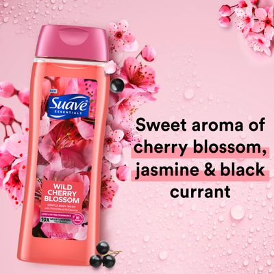 Suave Moisturizing Body Wash, with Wild Cherry Blossom and Vitamin E Extract, No Parabens, No Phtahaltes, 18 Oz Pack of 6