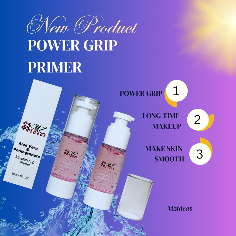 Mz Ideas Power grip moisturizing foundation Primer, for smooth skin and long grip makeup, Primer for makeup, 1.01 Fl Oz
