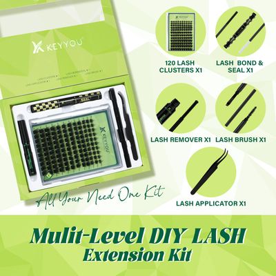 Lash Extension Kit 3D Effect Fluffy Lash Clusters Kit KEYYOU 120pcs D Curl 8-18MIX Complete High Definition Waterproof Kit DIY Lash Extension Kit (Empower-8-18MIX)