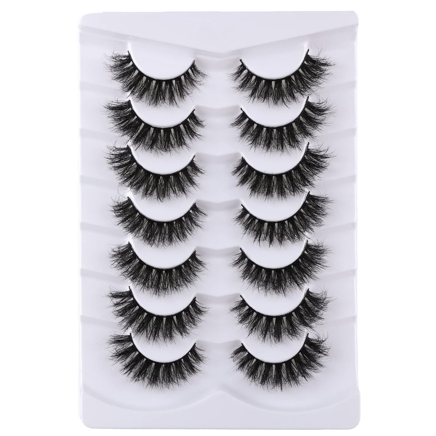 Mebver Fake Lashes False Eyelashes Cat Eye Lashes Faux Mink Lashes Natural Look 8D Fluffy Wispy Lashes That Look Like Extensions Pestaas Postizas D Curl Lash Strips 7 Pairs Pack