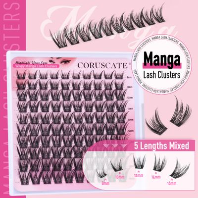 Wispy Lash Clusters Manga Eyelash Clusters, Natural Individual Lashes C Curl Spiky Cluster Eyelash Extensions, 8-16mm False Eyelashes Anime Lash Extension Natural Look DIY Lashes by CORUSCATE
